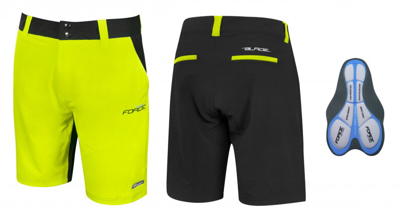 FORCE kraťasy BLADE MTB s odnímateľnou vložkou, čierno-fluo FORCE kraťasy BLADE MTB s odnímateľnou vložkou, čierno-fluo