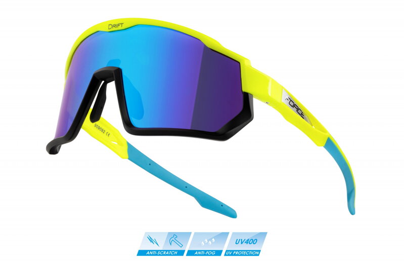 FORCE okuliare DRIFT fluo-čierne, modré kontrastné revo sklá FORCE okuliare DRIFT fluo-čierne, modré kontrastné revo sklá
